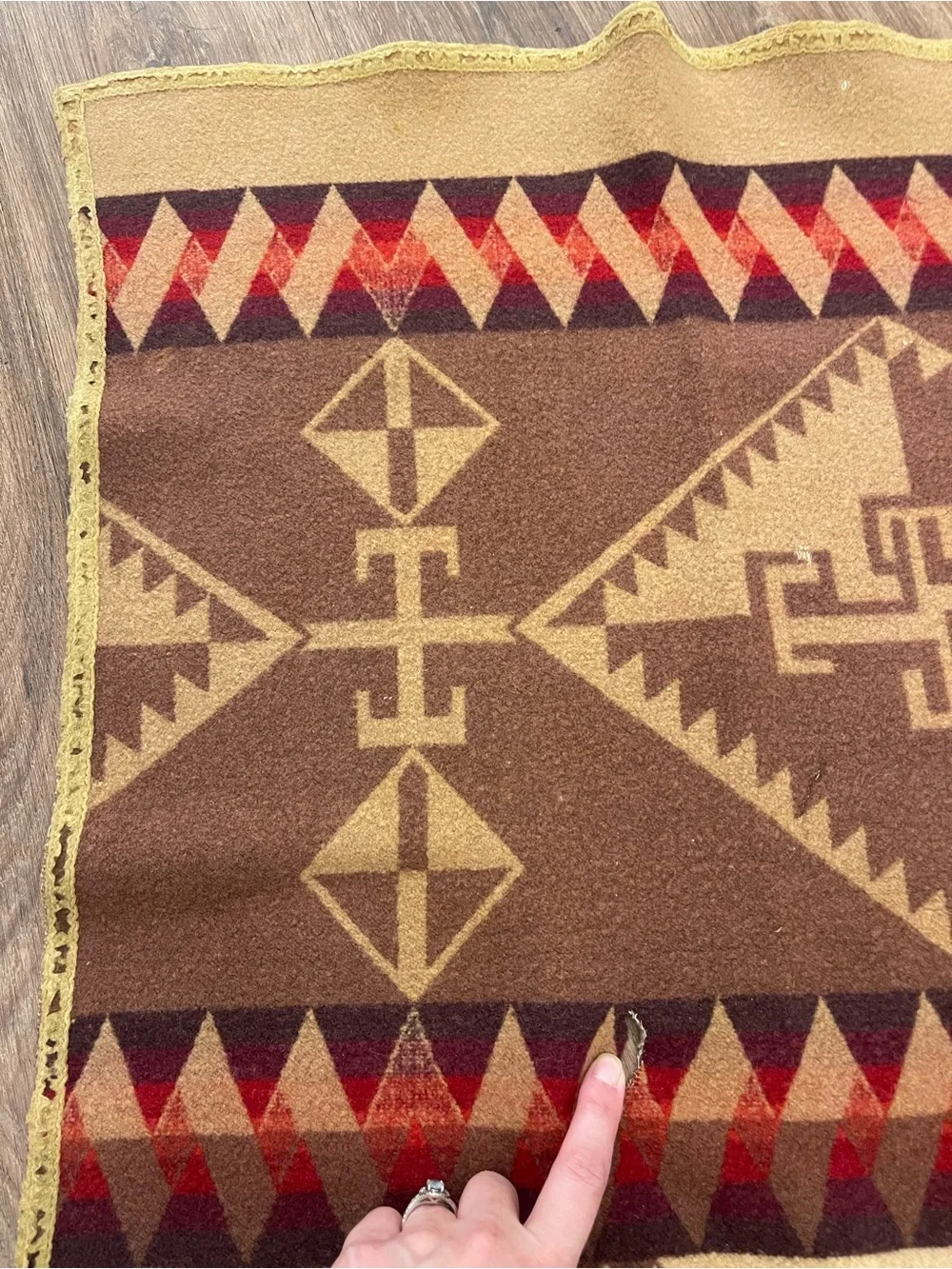 Vintage 20s Pendleton? Brown Reversible Wool Throw Blanket Aztec Tribal Western